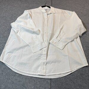 Old Navy The Boyfriend Shirt Womens Medium White Pintuck Pleat Cotton Button Up
